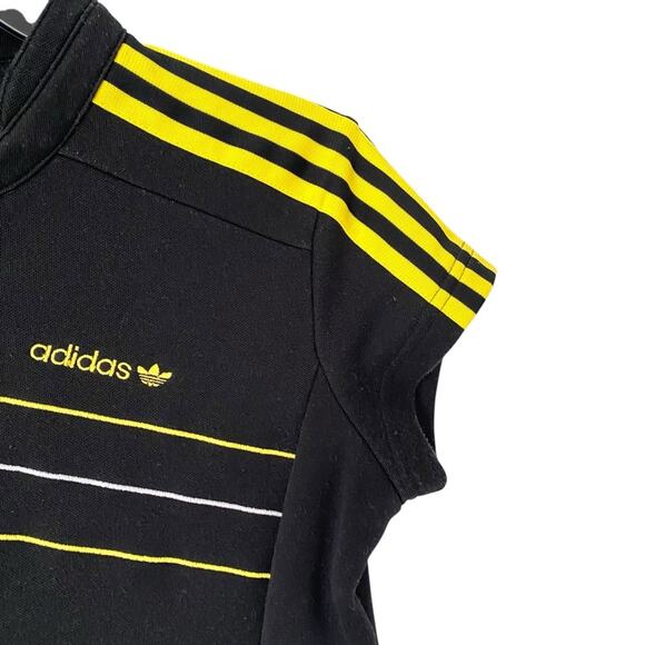 Vintage 90s RARE Adidas Black Zipper Mini Dress Yellow stripe size small - Picture 3 of 7